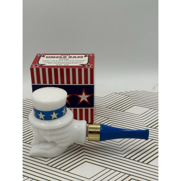 Vtg Avon Uncle Sam Deep Woods After Shave Glass Pipe Decanter New in Box America - Picture 3 of 6